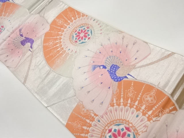 JAPANESE KIMONO / VINTAGE FUKURO OBI / WOVEN PEACOCK & FLOWER CREST